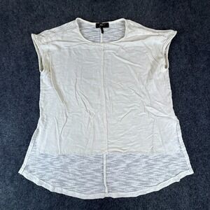 Jupee Top Womens S/M Off‎ White Raw High Low Hem Crew Neck Casual Sleeveless